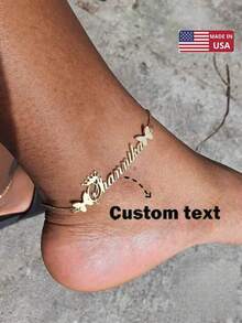 Butterfly Pendant Name Heart Charm Anklet, Custom Stainless Steel Personalized Engraved Arabic Initial Nameplate Foot Chain, New Arrival Gold Stylish,Fall Fashion,Casual,Cuties,Contracted,Simple,Old Money Custom,Personalized,Unique Ideal Gifts For Her Girlfriend,Mom,Family,Friends,Daughter,Grandparents For Anniversaries,For Valentine's Day,For Mother's Day,For Birthdays,For Graduation,For Weddings,For Daily Wear Valentines - Nhiều màu - Xem 1