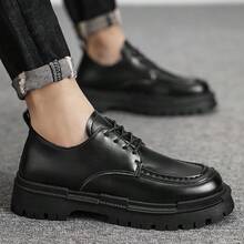 男士新款柔软 PU 皮革厚底时尚乐福鞋、舒适牛津鞋、休闲商务皮鞋 - 黑色 - 查看 4