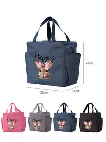 1pc 2026 New Cute Happy Rabbit Cartoon Insulated Lunch Bag - Reusable, Thick Polyester Bento Box Carrier, For School, Office, Camping & Picnic, Back To School, Spring Gift, Father's Day Gift, Mother's Day Gift, Back To School Season Gift, Birthday Gift - Multicolor - View 9