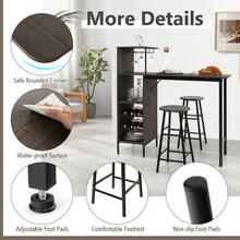 GOFLAME 3PCS Bar Table & 2 Stool Industrial Kitchen Dining Set W/ Wine Rack Glass Holder - Brown - View 5