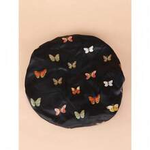 Butterfly Pattern Hair Bonnet Silk Bonnet Satin Bonnet - màu đen - Xem 2