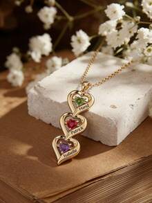 1pc Customized Personalized Multi-Name Engraved Minimalist Elongated Heart Pendant Necklace, Unique Accessory Combination, Gifts For Thanksgiving, Mother's Day, Valentine's Day, Birthday, Anniversary, Friends, Graduation, Christmas, High-End Family - Gold - View 8