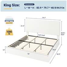 Allewie Full/Queen/King Bed Frame, Upholstered Platform Bed, Adjustable Vertical Channel Tufted Headboard, Corduroy Fabric, Modern Low Profile, Wooden Slats, No Box Spring Needed, Easy Assembly, White - trắng - Xem 10