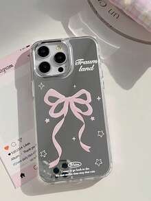 1pc Mirrored Pink Bow Cute Apple Phone Case Compatible With IPhone 12/13/14/15/16/17/Pro Max - Pink - View 4