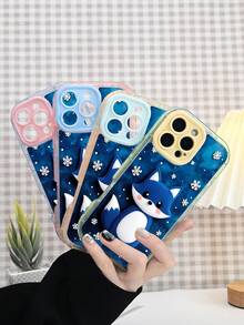 Cute Blue Fox With Snowflakes Pattern Phone Case, Color Block Jelly Multi-Color Series, Built-In Shockproof Buffering, Full Body Protection, Compatible With IPhone 16/15/14/13/12 Series - 粉色 - 查看 2