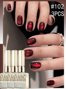 1pc/3pcs 15ml Red Glass Bead Cat Eye Gel Nail Polish, 2026 Autumn/Winter New Cherry Wine Red Cat Eye Butterfly Bottle Manicure, Valentine's Day Nail Art - Burgundy - View 10