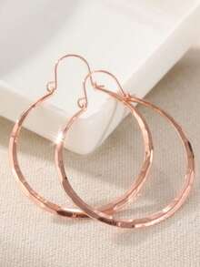 DIYCCPC 1 Pair Classic Minimalist Hand-Forged Hammered Round Earrings, Timeless Accessory For Women's Daily Wear And Gatherings - Rose Gold - View 2