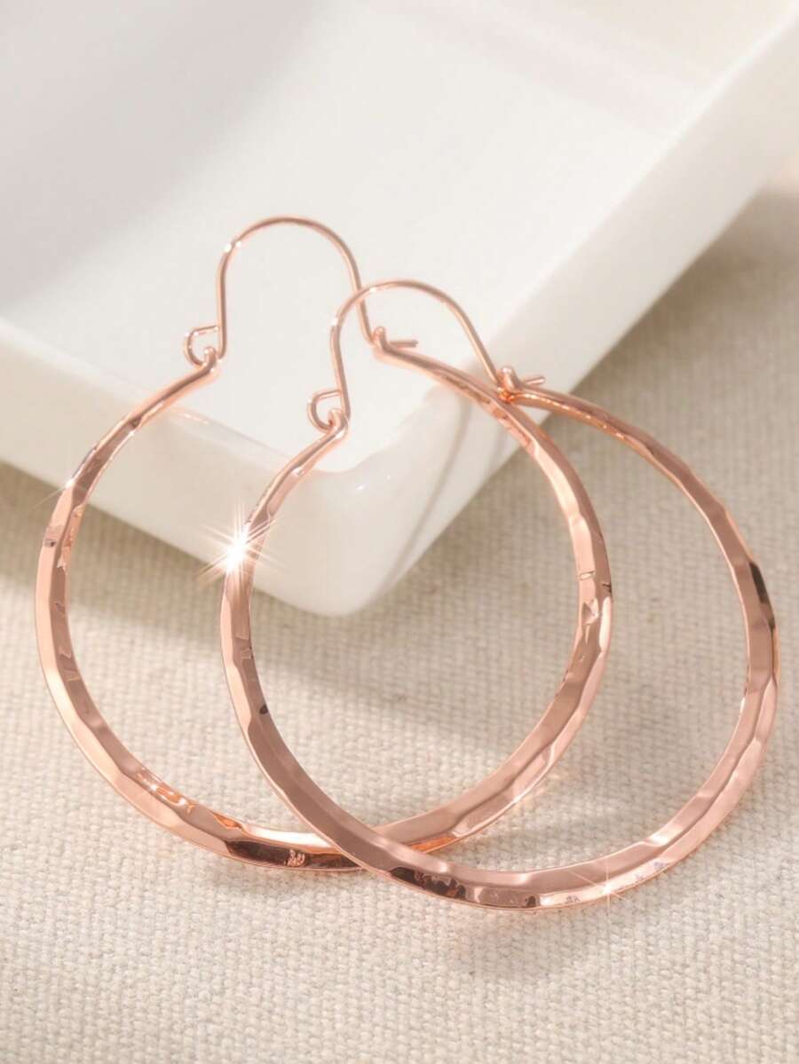 DIYCCPC 1 Pair Classic Minimalist Hand-Forged Hammered Round Earrings, Timeless Accessory For Women's Daily Wear And Gatherings