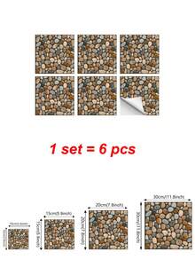 OUTANA 6片/12片鹅卵石瓷砖贴纸，3D自粘可移除瓷砖贴纸，适用于厨房、浴室、客厅、宿舍、墙面、地面装饰，安装简便 - 彩色 - 查看 2