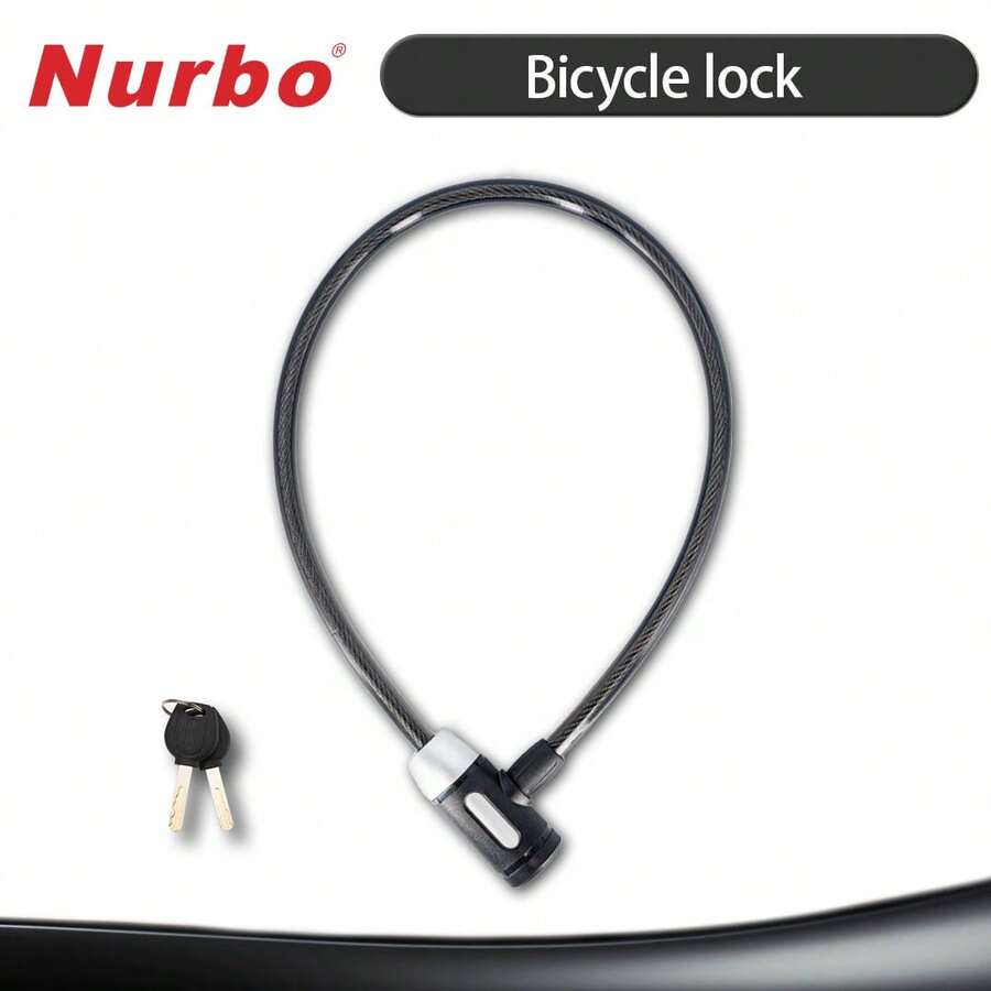 NURBO 1pc Bicycle Steel Cable Lock, Long Straight Steel Cable Lock, Anti-Theft With 2 Keys, Reinforced Bicycle Security Accessory, Motorcycle Accessory, Suitable For Bicycle, Motorcycle, Electric Bike, Scooter, Easy To Use - Black - View 1