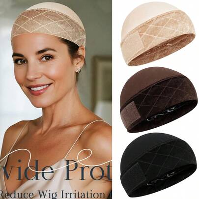 Wide Wig Grip Cap For Women, 2-In-1 Breathable Wig Caps With Velvet Wig Grip Band For Lace Front Wigs, Brown, 1 Piece