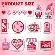 16pcs Valentine's Day Tiered Tray Decor Set, Farmhouse Wooden Valentine's Day Table Decor, Rustic Wooden Heart Hugging & Kissing Table Toppers, Suitable For Wedding Party Gifts (Tray Not Included) - 彩色 - 查看 5