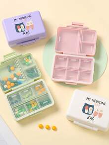 1pc Small Medicine Box With Cartoon Patternsprinted With Cute Pill Patterns And The Words "My Medicine Bag". A Portable Medicine Box, Small And Lightweight, Easy To Carry, Waterproof, Nine Grid, Large Capacity, N Storage, Able To Hold Smaller Items, Suitable For Travel, Outings, Home Essentials, Essential For Medicine Storage, Is The Best Gift For Sick People,For Ramadan, Eid Al-Fitr, Valentine'S Day, Christmas, And Thanksgiving - Multicolor - View 8