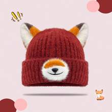 可爱狐狸卡通针织帽，女士秋冬保暖百搭针织帽 - 彩色 - 查看 12