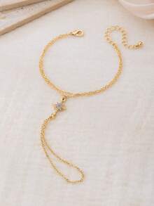 1pc Classic 8-Pointed Star Dual-Layer Metal Chain Finger Ring Bracelet, Faux Crystal, Suitable For Everyday, Gathering, Date, Party, Street Style, Elegant And Refined Middle Eastern Style For Women - Star - View 4