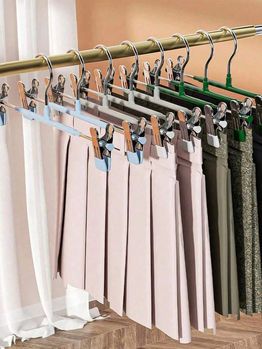 5个防滑裤架，升级版不锈钢涂层裤夹，抓力更强，可调节晾衣架，衣柜收纳整理架 - 彩色 - 查看 1