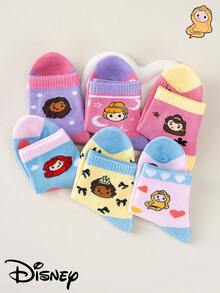 Disney 1/6 Đôi tất hình công chúa (Tiana/Rapunzel/Belle) hoạt hình dành cho bé gái, thoáng khí, thoải mái, dễ thương, thích hợp để mặc hàng ngày, ngày Valentine, ngày Quốc tế Phụ nữ. Tất trẻ em hình nhân vật hoạt hình, tất mỏng thân thiện với da dành cho bé gái. - Hồng - Xem 6