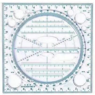 A Rotating Multi-Function Ruler To Quickly Draw Circles, Geometric Shapes, Ruler Function Templates, Artifact Ellipses