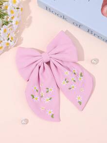 1pc Embroidered Daisy Hair Clip, Cute White Floral Print Alligator Clip, Suitable For Daily Wear, School, Vacation, Party, Spring/Summer, Elegant Forest Princess Hair Accessory. Birthday Gift For Daughter, Adorable Hair Clip For Girls, Pink - Multicolor - View 2