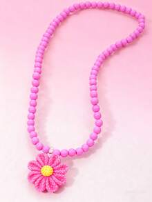 1pc Children's Cute Flower Beaded Pendant Necklace, Suitable For Girls' Daily Wear, Can Be Used As Holiday Or Birthday Gift - Multicolor - View 11