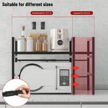 Expandable Microwave Shelf, 2Tier Microwave Stand With 6 Hooks, Air Fryer Shelf Stand, Microwave Oven Rack, Desktop Printer Shelf Rack, Bakers Rack, Kitchen Countertop Organiser Shelves, Utility Racks - 3Tier Microwave Stand - View 9
