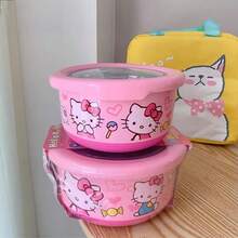 Sanrio 1200ml Super Large Capacity Hello Kitty Bento Lunch Box With Lid, Suitable For School Lunch, Includes Stainless Steel Ramen Bowl, Can Be Matched With Matching Cutlery, Salad & Dessert Bowls, Fridge Storage Set, Reusable Bowls, Ideal For Cold Dishes And Hot Foods