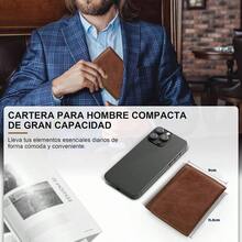 HEKAME Tarjetero de Cuero para Hombre, Carteras para Caballero, Capacidad para 14 Tarjetas, Con Bolsillo de Moneda Billetera, Cartera con ID Window y RFID Bloqueo Antirrobo, Plegable para Hombre Regalo - Cafetería - Ver 7