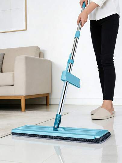 1 trapeador plano seco y húmedo con cabezal giratorio para limpieza manos libres de baldosas y pisos de madera.