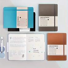 Cuaderno de tapa dura premium con correa, páginas interiores punteadas, papel grueso que no se traspasa, adecuado para notas diarias y registros de reuniones de oficina, estilos de color macaron - A5 - Ver 8