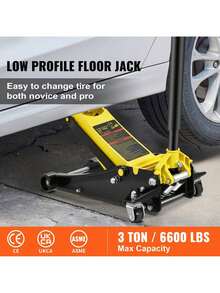 Floor Jack  3 Ton Low Profile Floor Jack  Heavy-Duty Steel Racing Floor Jack With Dual Pistons Quick Lift Pump  Floor Jack Lifting Range 3.35 -19.69 - Yellow - View 2