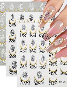 1片3D豹纹大理石美甲贴纸金色遮盖法式线条美甲滑块自粘式美甲装饰指甲用品指甲贴纸 - 彩色 - 查看 4