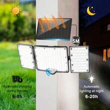 226 LED Solar Wall Lights With Motion Sensor, 3 Modes & Remote Control, 16.4ft Cable, 3 Adjustable Solar Floodlights, 270° Wide Angle Lighting, IP65 Waterproof, For Yard, Garage, Porch And Patio - White Light - View 4
