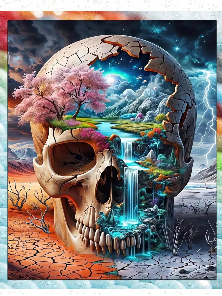 DIY Skull Diamond Art Kits For Adults, 5D Skeleton Diamond Painting For Beginners, Diamond Dot, Small Gem Painting, Full Drill Dimond Art Paintings Kit, Crafts For Adults, Home Wall Decor - Multicolor - View 1