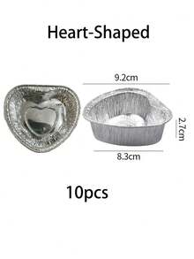 50Pcs Disposable Tin Foil Heart-Shaped Egg Tart Stands - 7.4*2cm Mini Heart Egg Tart Molds, Thickened Smooth Tin Foil Tart Trays, Oven- Non-Stick Baking Molds, Perfect For Pies/Milk Omelets/Puddings/Cupcakes/Small Desserts, Essential Baking Supplies For Home Kitchen & Party ﻿ - Silver Heart - View 16