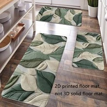 1pc Printed Floor Mat, Home Decor, Room Decor, Bathroom Decor, Bathroom Mat, Non-Slip Bathroom Mat, Kitchen Decor, Kitchen Mat, Carpet, Bathroom Set, Entrance Mat, Door Mat, Soft Plush Surface, Home Decoration, Anti-Fatigue Mat, Green & Beige Leaf Pattern Mat, Bohemian Themed Decor, Soft & Comfortable Surface, Relaxes Feet, Reduces Fatigue - Green - View 2