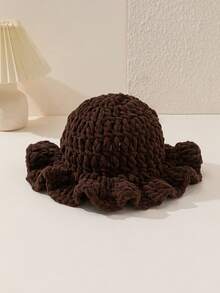 1pc Women's Fashionable Crochet Wave Brim Handmade Crochet Beanie Hat, Suitable For Autumn/Winter Daily Warmth And Outfits - Knitted Hat - View 6