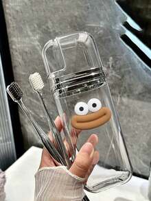 Creative Portable Travel Soap Dish & Toothbrush Holder Set Business Travel Mouthwash Cup Set Cartoon Sausage Mouth & Black Glasses Shaped Accessories Travel/Home Dental Storage & Organization Box Breathable Bathroom Accessories - Clear - View 11