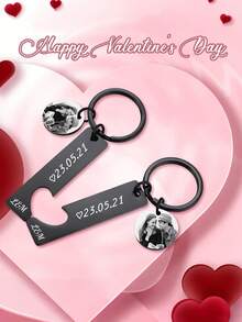 Customized Stainless Steel INS Style Date Heart Shaped Couple Keychain, Convenient To Carry, Customized Date & Name, Romantic Valentine's Day Gift For Partner, Anniversary Gift