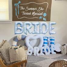 1个新娘气球 - 饰有蓝色蝴蝶结，非常适合“蓝色主题”新娘送礼会、单身派对或新娘套房装饰