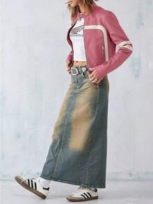 Jackets For Women,Fashionable Leather Jacket With Color Blocking, PU Leather, Cropped Style, Women's Leather Jacket. - 粉色 - 查看 4