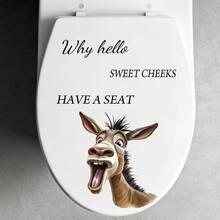 2 Waterproof And Removable Fun And Quirky Toilet Decoration Stickers, Featuring Giraffe/Donkey Funny Shapes, Paired With Fun Text, Bathroom Stickers Suitable For Home Toilet Decoration, Apartment And Homestay Bathroom Fun Decoration