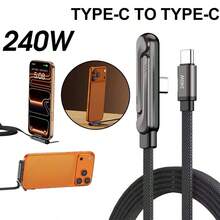 Cable de carga rápida tipo C de 240W con soporte para teléfono y cable de carga para juegos compatible con iPhone 17, 17 Pro Max, 16, 16 Plus, 16 Pro, 16 Pro Max, compatible con Redmi, compatible con cargador de viaje OnePlus - Negro - Ver 3