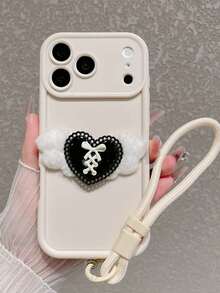 Ins Style Sweet White Phone Case With Black Heart-Shaped Angel Wings Decor, Sweet And Cool Must-Have, Suitable For New Year, Valentine's Day, Best Friend Gifts And Birthday Gifts, Anti-Fall, Anti-Slip, Scratch-Resistant, Compatible With IPhone 17/17 Pro/17 Pro Max/17 Air, 16/15/14/13/12/11/Pro/Pro Max/Plus - White - View 3