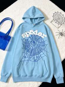 2026 New Hooded Sweater Men's Zip-Up Graphic Print Casual Streetwear Hoodie Sweatshirt, Long Sleeve Top Spider Web Personality Blue Black Sweatshirt, Same For Men And Women - màu đen - Xem 6