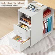 Mobile File Cabinet, Office Filing Cabinet With Open Shelves And Drawers, Under Desk File Cabinet - White - View 4