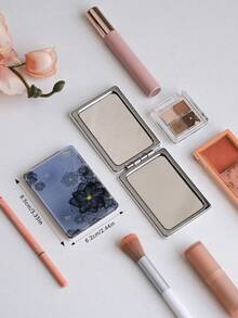 1pc Floral Compact Makeup Mirror, Lightweight, Foldable, Portable, PU Leather, Suitable For Travel, Gatherings, Work, School, All Ages - Multicolor - View 5