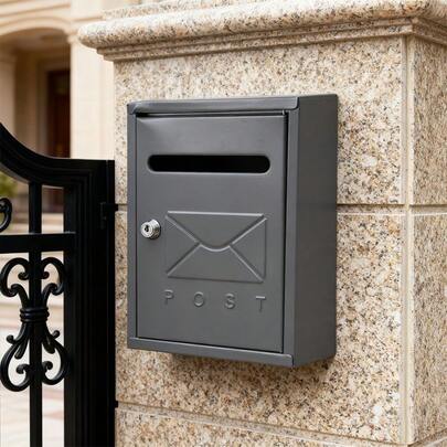 Lockable Wall-Mounted Mailbox, Letterbox, Wrought Iron Post Box For Front Door With Two Keys, Durable And Stylish, Black/Gray/White