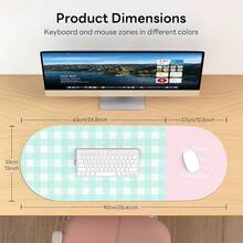 Checkered Pattern Desk Pad Protector, 35.5 X 13'' Aesthetic  Mat For Desktop, Waterproof PU Leathe Non-Slip Desk Writing Pad For Office And Home, Blue-Green Pink - Blue-greenPink - View 6