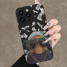 Monkey Pattern Phone Case, Cute Monkey Design Phone Protective Cover, Phone Accessory Compatible With IPhone 11 12 13 14 15 16 Pro Max, Casing - Black - View 8