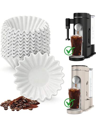 50/100pcs Disposable Coffee Filters, Fit For Pod & Ground Single Serve Coffee Maker, Basket Style Coffee Paper Filters, Compatible With PB051 PB041 Coffee Machines, 1-2 Cups